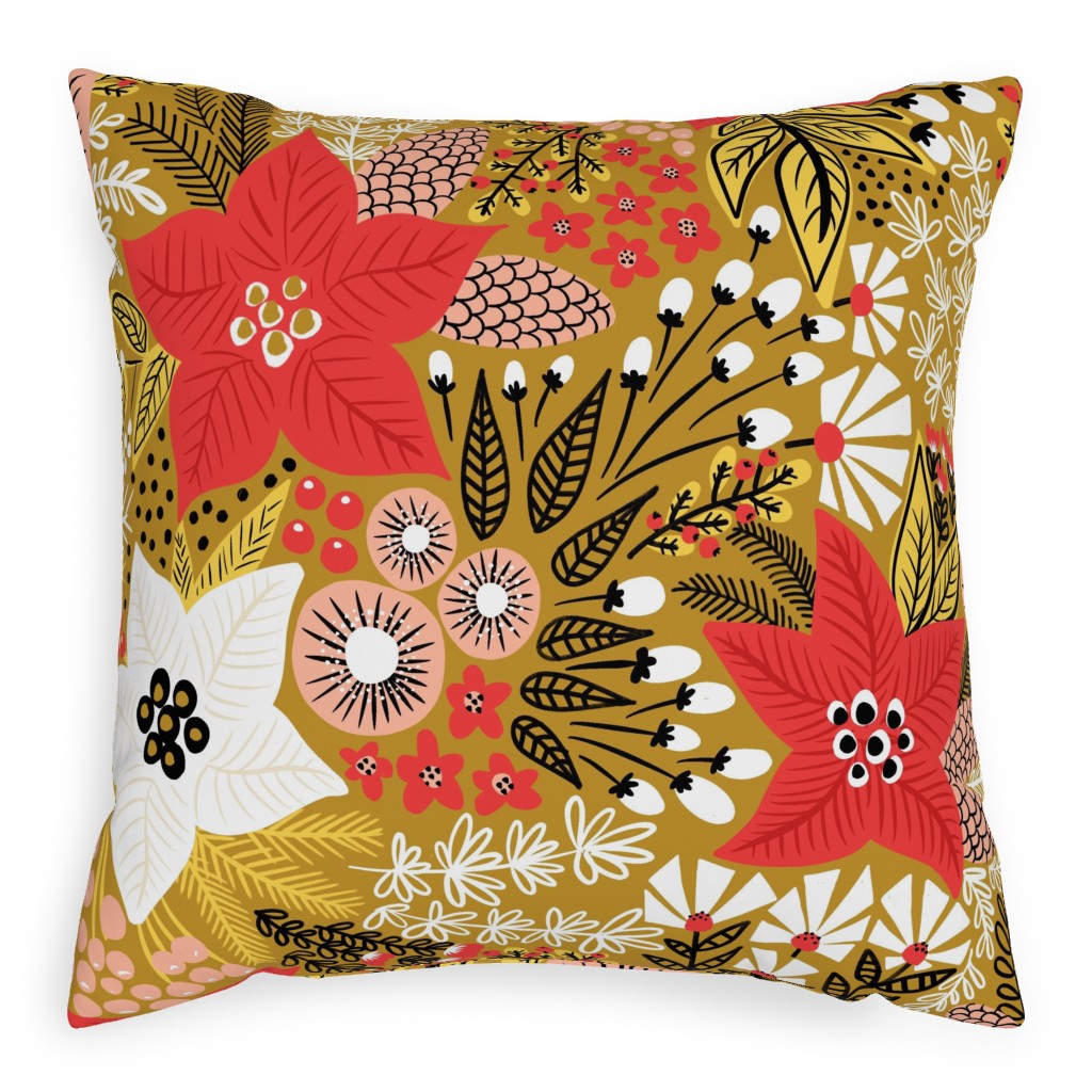 Poinsettia Christmas Flower - Multi Outdoor Pillow, 20x20, Double Sided, Multicolor
