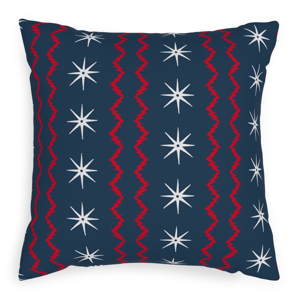 Stars and Stripes - Blue, Red and White Outdoor Pillow, 20x20, Double Sided, Blue
