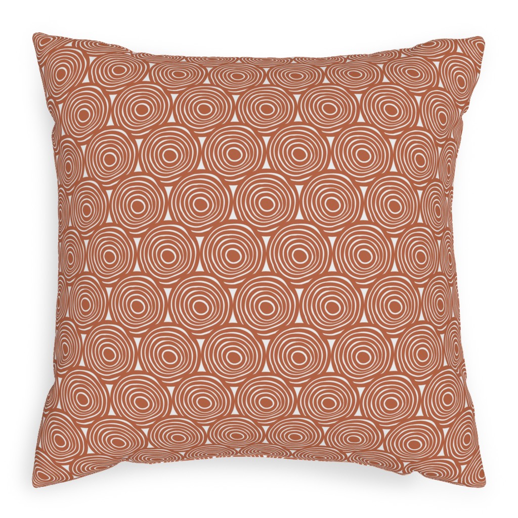 Overlapping Circles - Terracotta Outdoor Pillow, 20x20, Double Sided, Brown