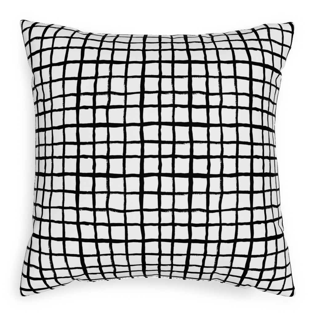 Simple Grid - Classic - Black and White Outdoor Pillow, 20x20, Double Sided, Black