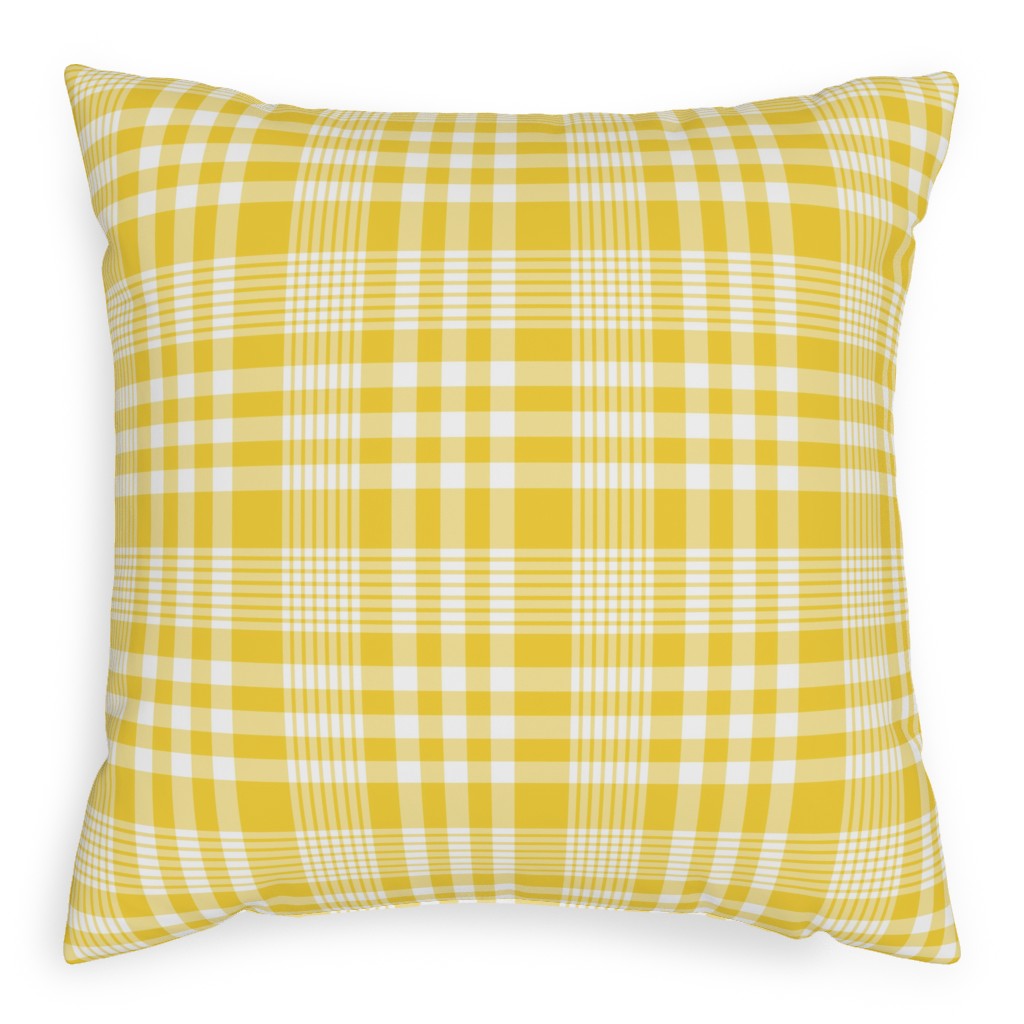 Plaid Pattern Outdoor Pillow, 20x20, Double Sided, Yellow
