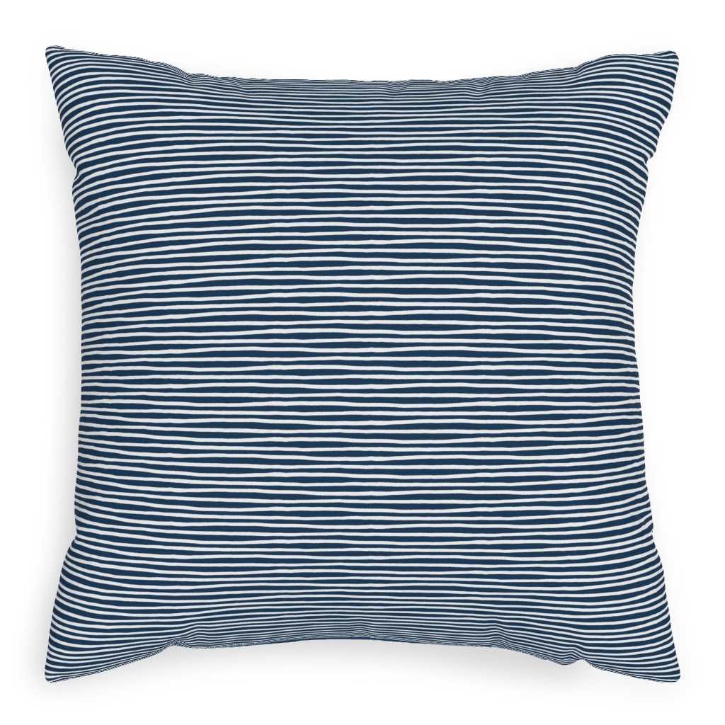 Navy Blue and White Stripes Outdoor Pillow, 20x20, Double Sided, Blue