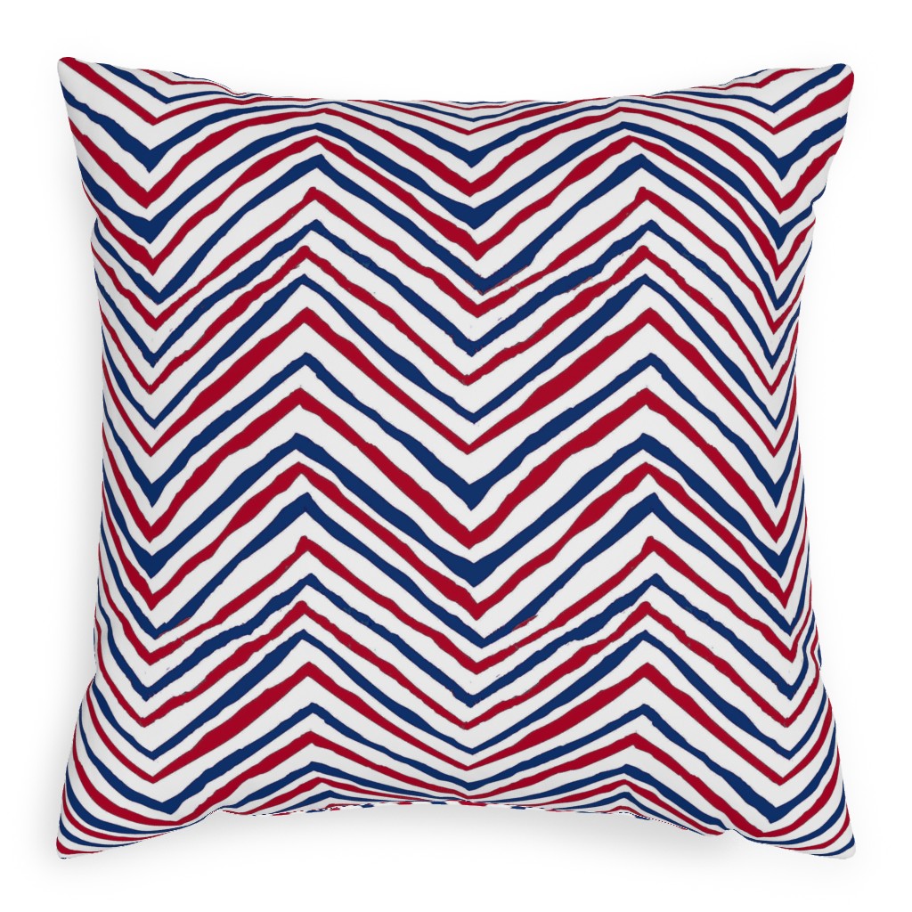 Patriots Chevron Zig Zag - Navy, Red Outdoor Pillow, 20x20, Double Sided, Multicolor