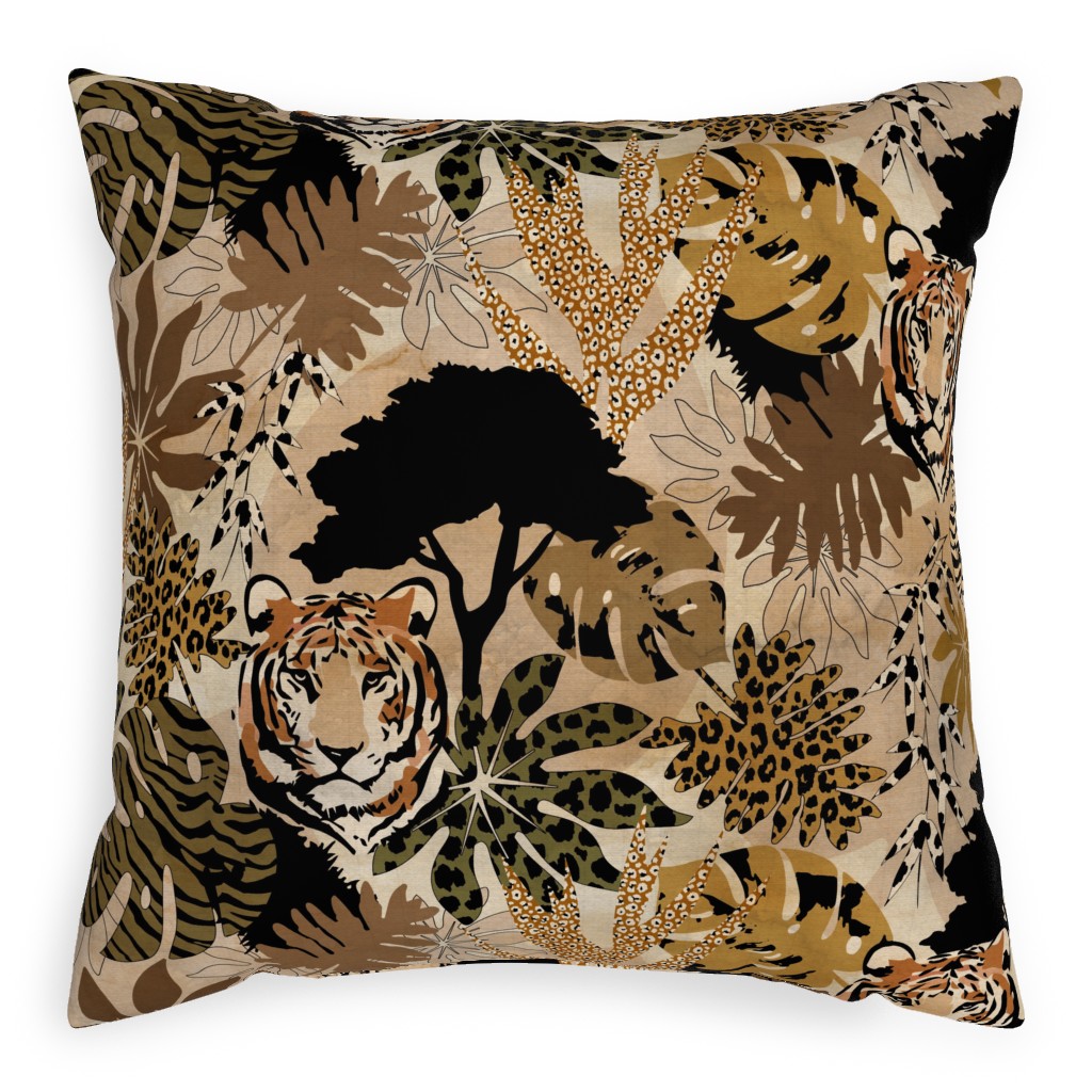 Safari Camouflage - Earthy Outdoor Pillow, 20x20, Double Sided, Brown