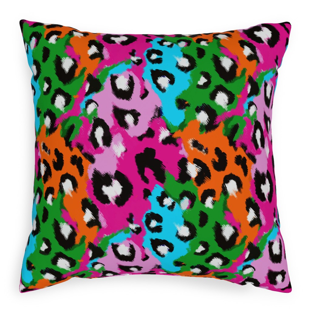 Leopard Print - Bright Outdoor Pillow, 20x20, Double Sided, Multicolor
