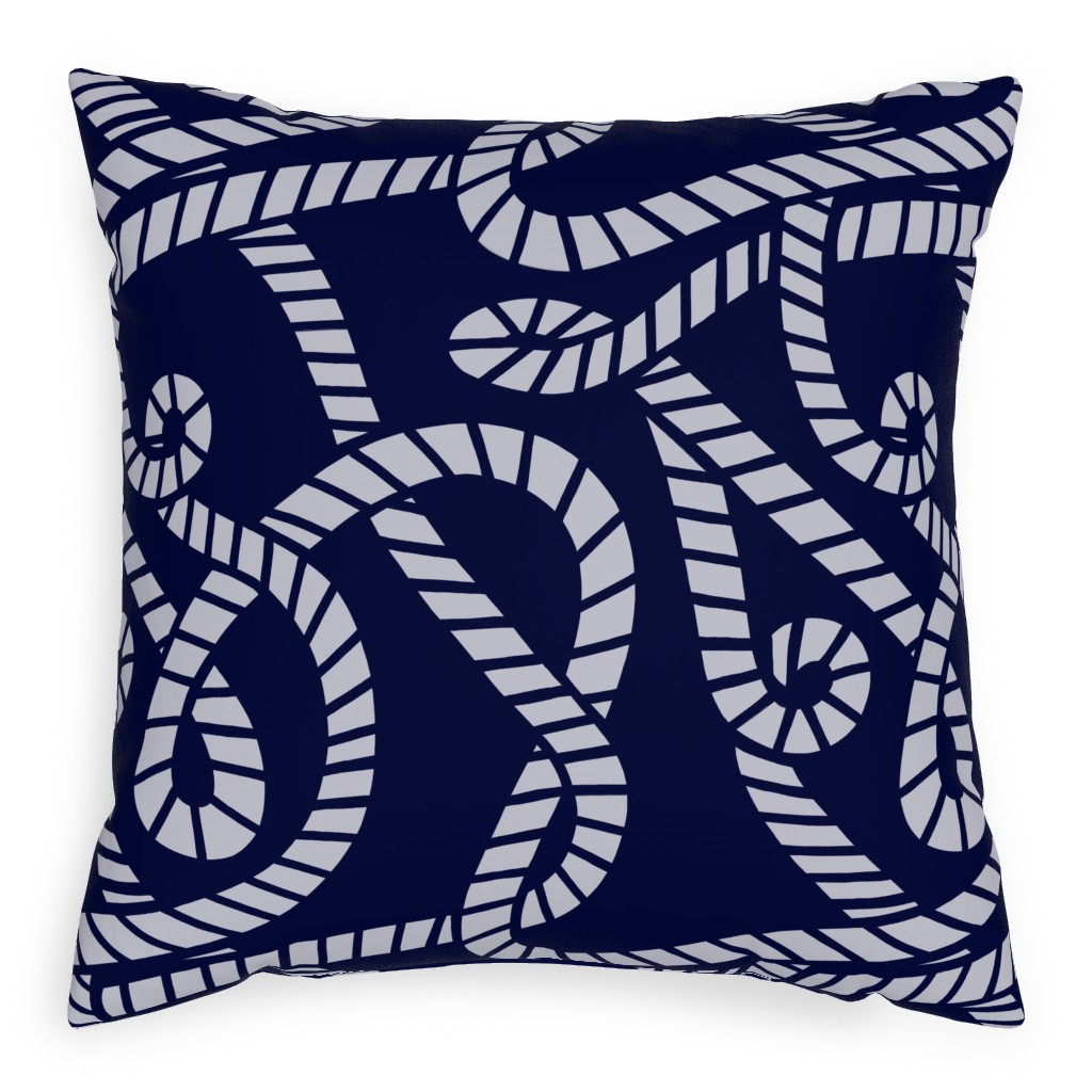 Nautical Rope on Navy Outdoor Pillow, 20x20, Double Sided, Blue