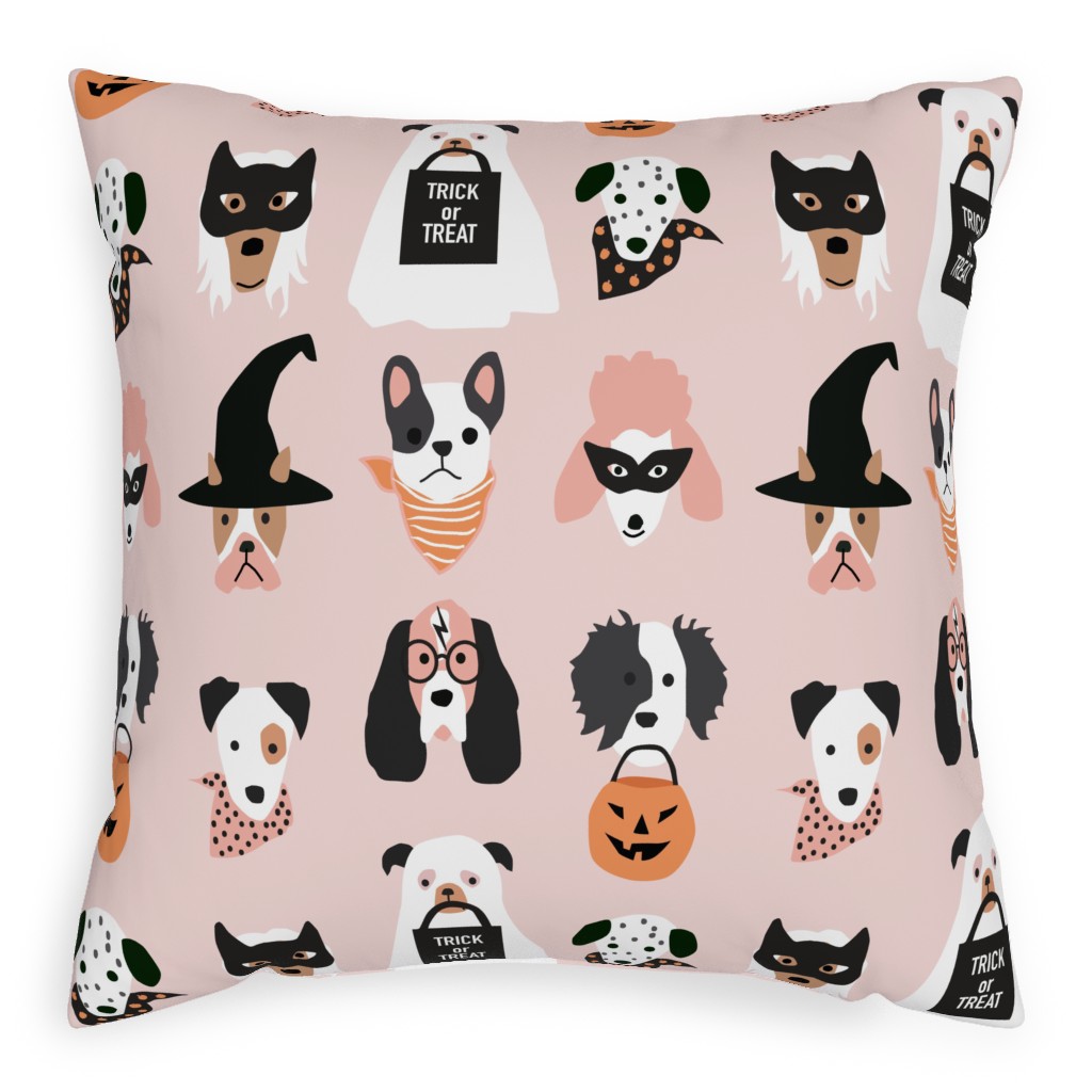 Halloween Puppies on Light Pink Outdoor Pillow, 20x20, Double Sided, Multicolor
