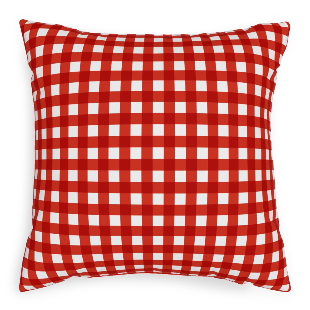 Gingham Plaid Check Outdoor Pillow, 20x20, Double Sided, Red