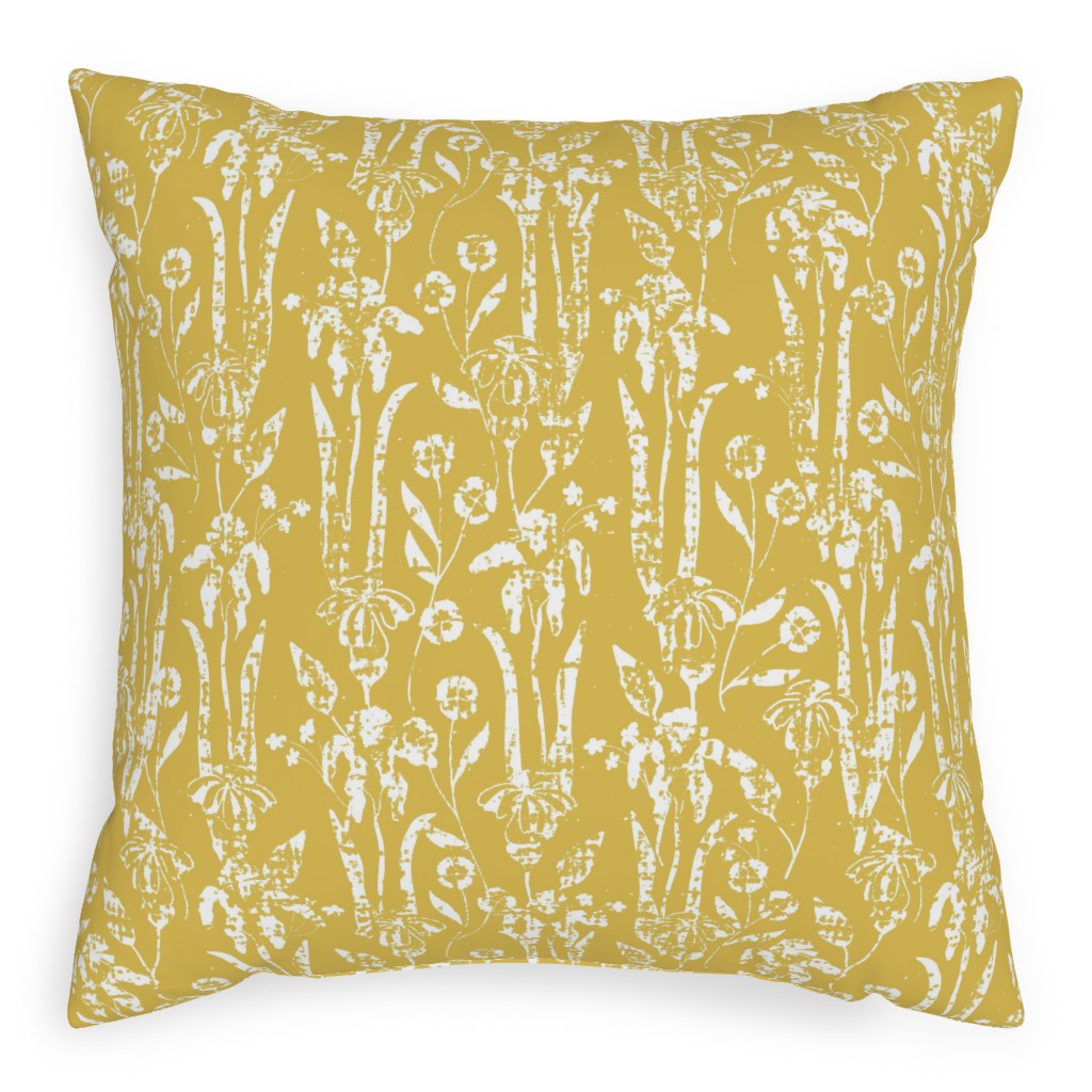 Distressed Iris - Sunshine Outdoor Pillow, 20x20, Double Sided, Yellow
