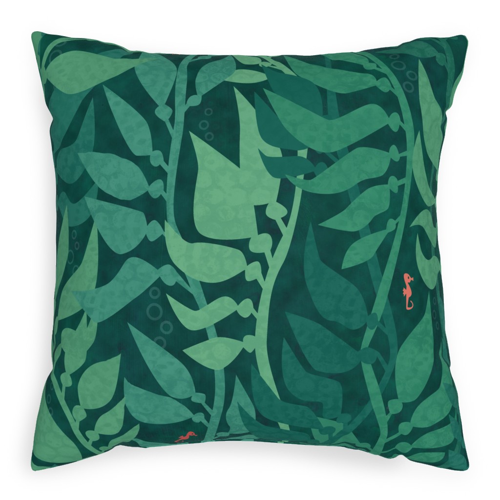 Mermaid Wonderland Kelp - Green Outdoor Pillow, 20x20, Double Sided, Green