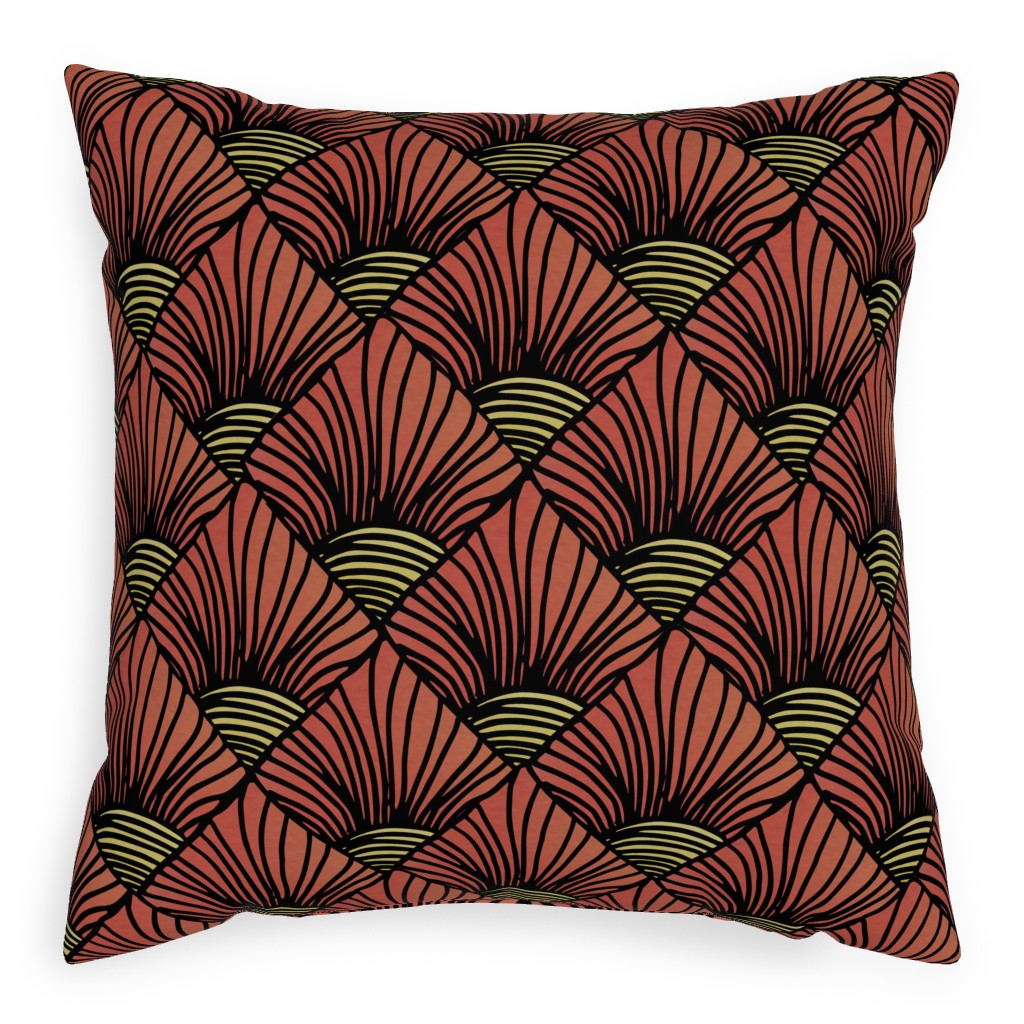 Art Deco Sunrise Outdoor Pillow, 20x20, Double Sided, Red