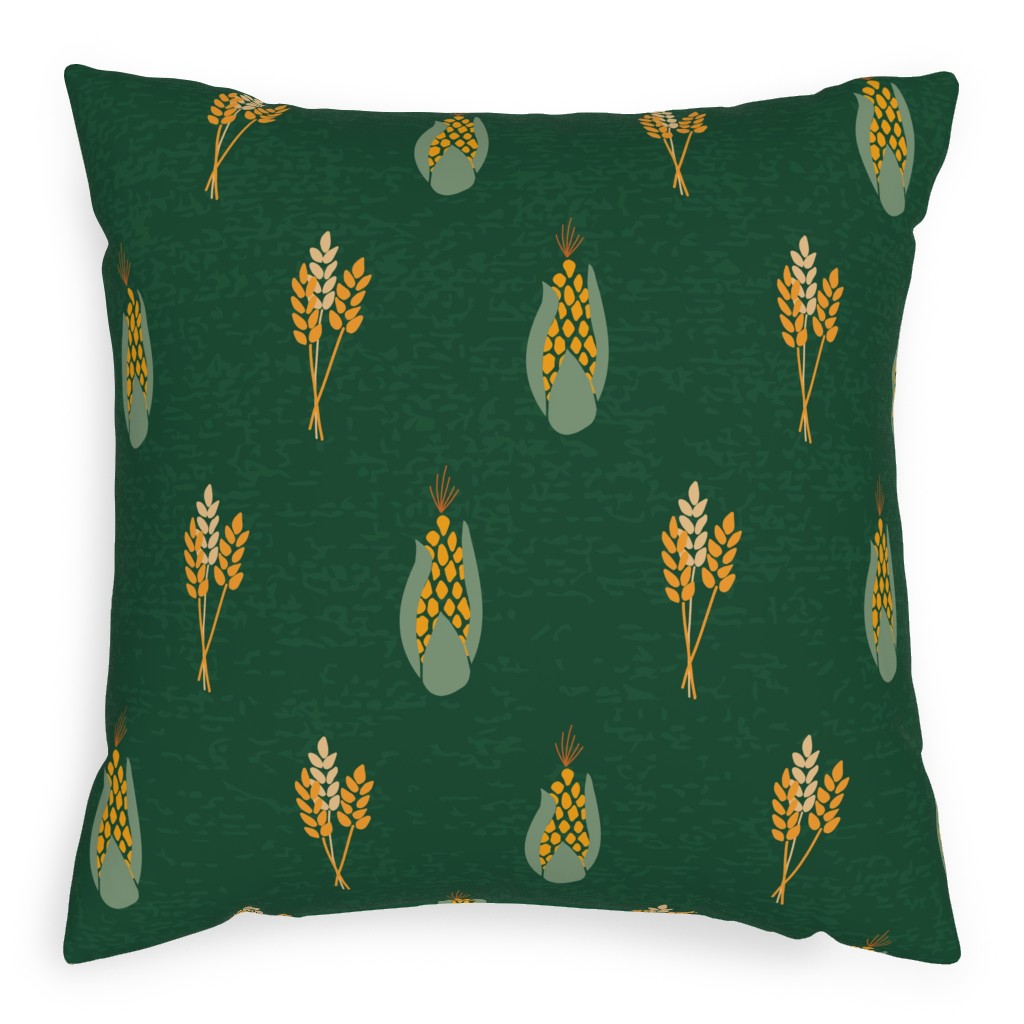 Corn on Green Background Outdoor Pillow, 20x20, Double Sided, Green