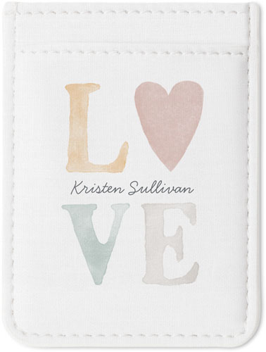 Watercolor Stacked Love Phone Card Holder, White