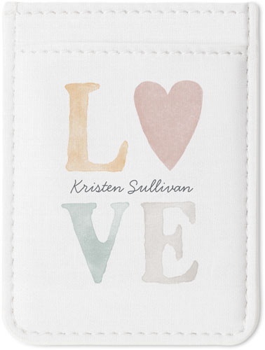 Watercolor Stacked Love Phone Card Holder, White, white