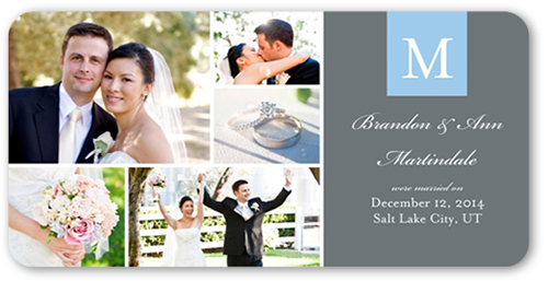 New Initials Wedding Announcement, Blue, Standard Smooth Cardstock, Rounded