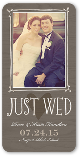 Just Wed Woodgrain Wedding Announcement, Brown, 100% Recycled Cardstock ?, Rounded