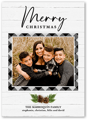 Rustic Pine Plaid Holiday Card, Black, 5x7, Christmas, Luxe Double-Thick Cardstock, Square