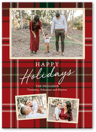 Tartan Wrapped Holiday Card, Red, 5x7 Flat, Holiday, Luxe Double-Thick Cardstock, Square
