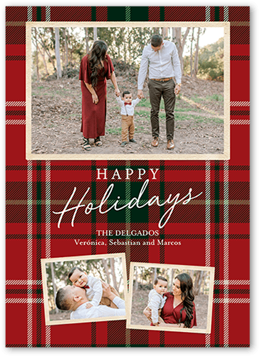 Tartan Wrapped Holiday Card, Red, 5x7 Flat, Holiday, 100% Recycled Cardstock , Square