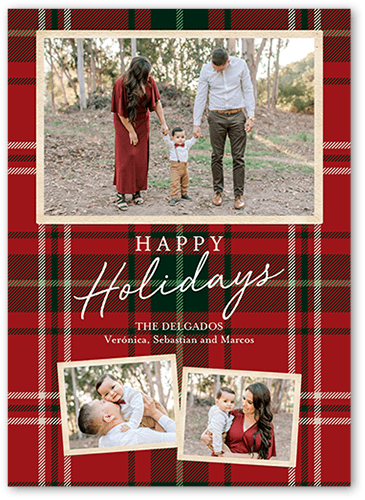 Tartan Wrapped Holiday Card, Red, 5x7 Flat, Holiday, Pearl Shimmer Cardstock, Square