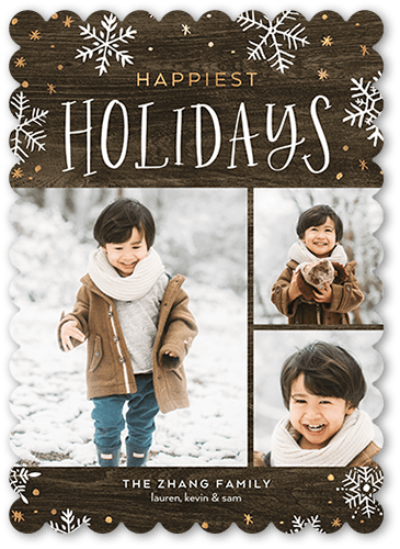 Rustic Winter Holiday Card, Brown, 5x7 Flat, Holiday, Signature Smooth Cardstock, Scallop