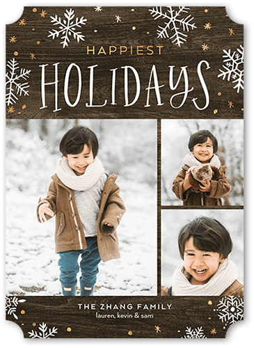 Rustic Winter Holiday Card, Brown, 5x7, Holiday, Pearl Shimmer Cardstock, Ticket
