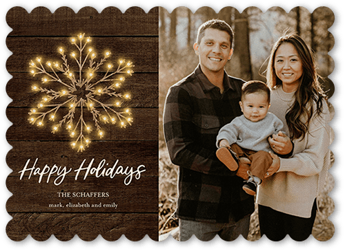 Fancy Flake Holiday Card, Brown, 5x7, Holiday, Pearl Shimmer Cardstock, Scallop