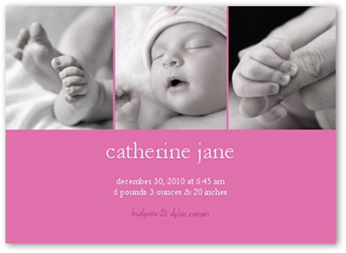 Lucent Gallery Pink Birth Announcement, Pink, Pearl Shimmer Cardstock, Square