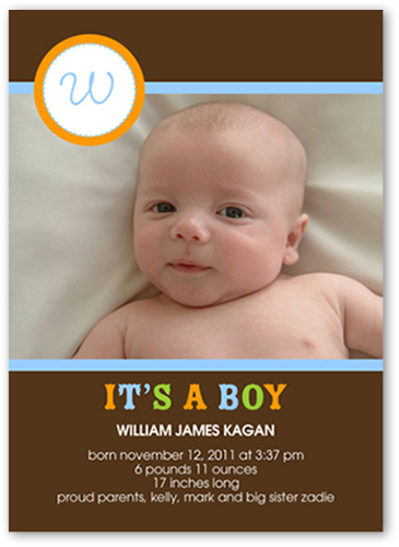 It's A Boy Birth Announcement, Brown, Signature Smooth Cardstock, Square