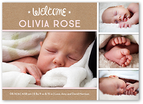 Kraft Arrival Girl Birth Announcement, Beige, 100% Recycled Cardstock , Square