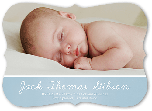 Softly Scripted Birth Announcement, Blue, 5x7, Signature Smooth Cardstock, Bracket