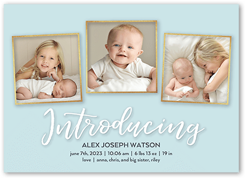 Script Introductions Birth Announcement, Blue, 5x7 Flat, Luxe Double-Thick Cardstock, Square