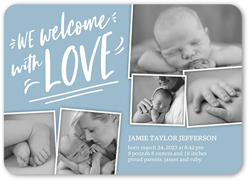 Fun Welcome Birth Announcement, Blue, 5x7 Flat, Signature Smooth Cardstock, Rounded