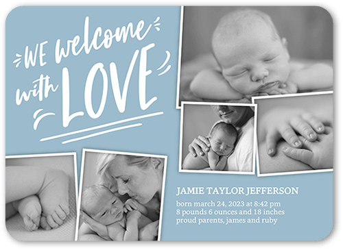 Fun Welcome Birth Announcement, Blue, 5x7 Flat, Standard Smooth Cardstock, Rounded