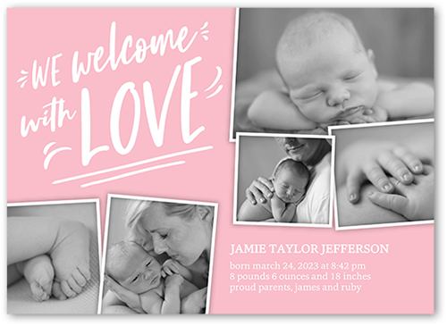 Fun Welcome Birth Announcement, Pink, 5x7 Flat, Standard Smooth Cardstock, Square