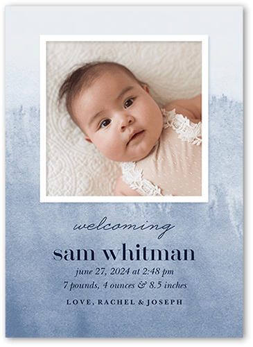 Earthen Pastels Birth Announcement, Blue, 5x7 Flat, Signature Smooth Cardstock, Square, Navy