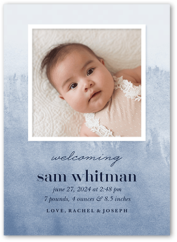 Earthen Pastels Birth Announcement, Blue, 5x7 Flat, Pearl Shimmer Cardstock, Square