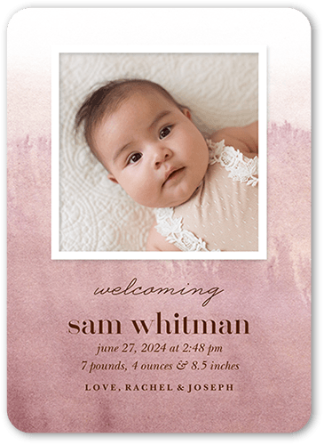 Earthen Pastels Birth Announcement, Pink, 5x7 Flat, 100% Recycled Cardstock , Rounded