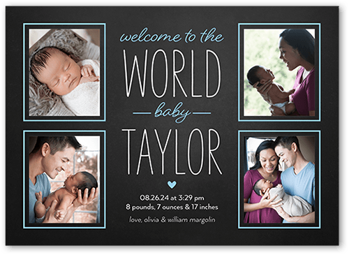 The Big Introduction Birth Announcement, Blue, 5x7 Flat, Standard Smooth Cardstock, Square