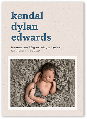 Speckled Paper Birth Announcement, Grey, 5x7 Flat, 100% Recycled Cardstock , Square, Whisper Gray