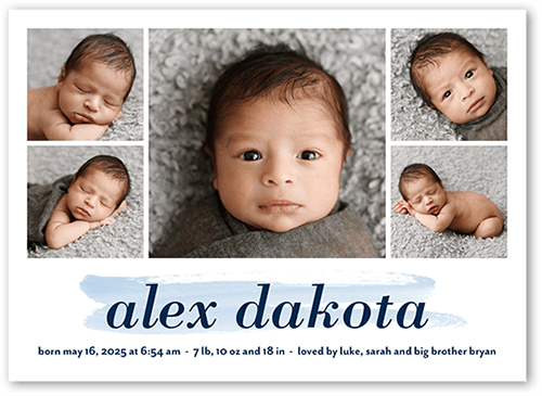 Watercolor Swatch Birth Announcement, Blue, 5x7 Flat, 100% Recycled Cardstock , Square