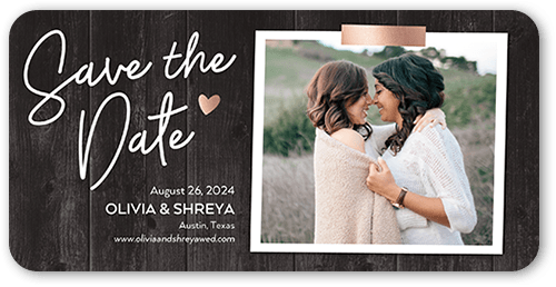 Wooden Moments Save The Date, Grey, 4x8 Flat, Signature Smooth Cardstock, Rounded, Charcoal