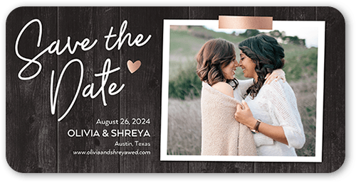 Wooden Moments Save The Date, Grey, 4x8 Flat, Standard Smooth Cardstock, Rounded