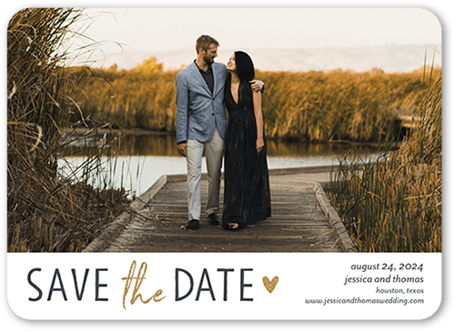 Heartfelt Date Save The Date, White, 5x7 Flat, Pearl Shimmer Cardstock, Rounded
