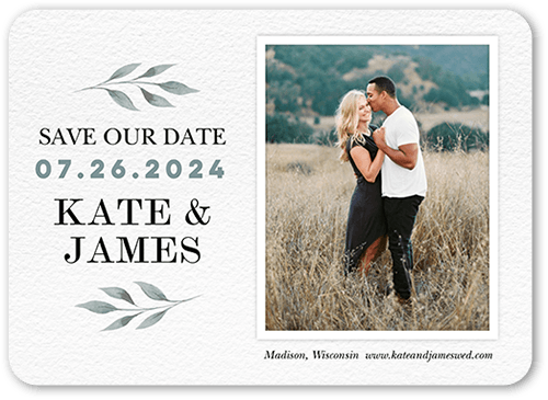 Soft Leaves Save The Date, Grey, 5x7 Flat, Standard Smooth Cardstock, Rounded