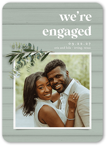 Now Engaged Save The Date, Green, 5x7 Flat, Pearl Shimmer Cardstock, Rounded