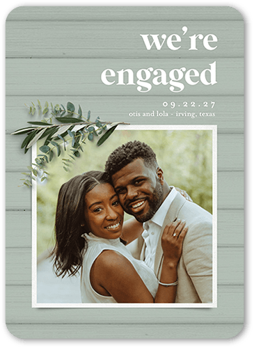 Now Engaged Save The Date, Green, 5x7 Flat, 100% Recycled Cardstock ?, Rounded