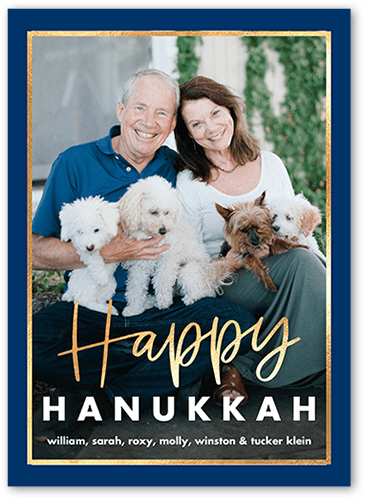 Framed Festivity Hanukkah Card, Blue, 5x7 Flat, Hanukkah, Signature Smooth Cardstock, Square