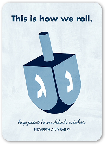 How We Roll Hanukkah Card, Blue, 5x7 Flat, Hanukkah, Signature Smooth Cardstock, Rounded