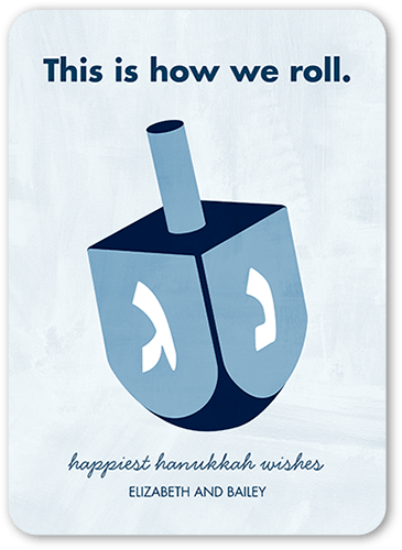 How We Roll Hanukkah Card, Blue, 5x7 Flat, Hanukkah, Pearl Shimmer Cardstock, Rounded